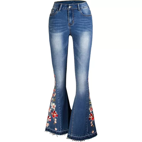 CHARTOU Women's Vintage High Waist Embroidery Bell Bottom Denim Jeans