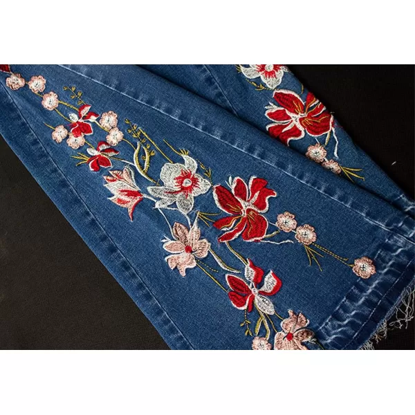 CHARTOU Women's Vintage High Waist Embroidery Bell Bottom Denim Jeans