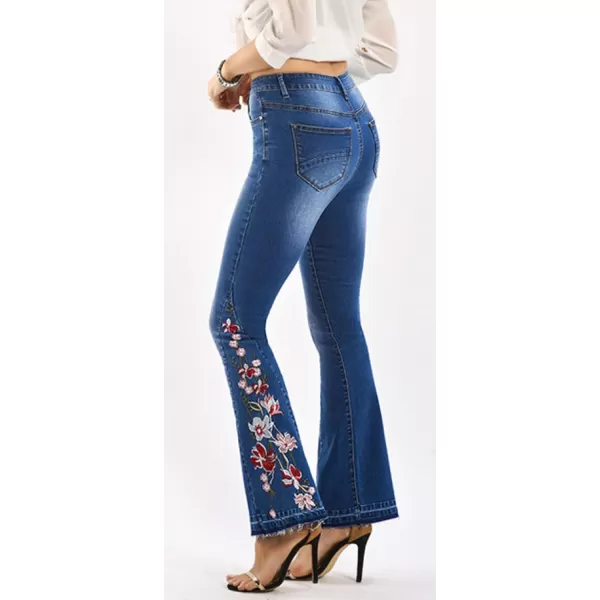CHARTOU Women's Vintage High Waist Embroidery Bell Bottom Denim Jeans