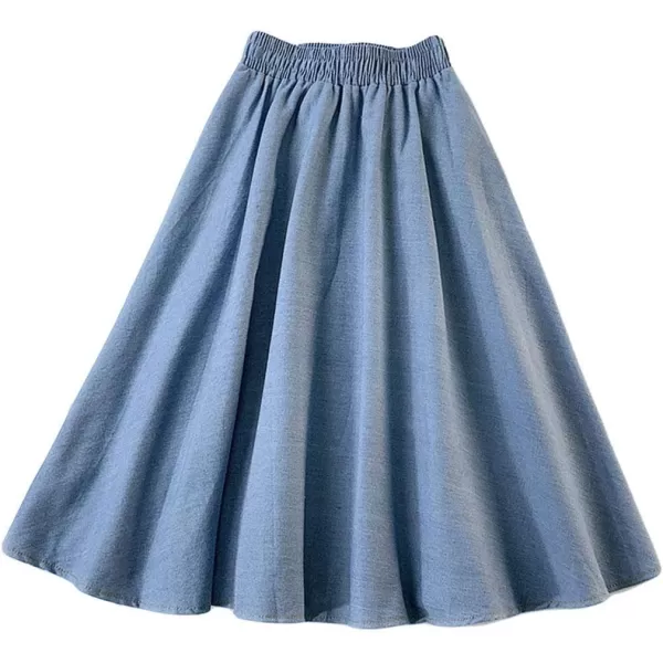 CHARTOU Women's Vintage Lace Up Elastic Waist Flared Pleated A-Line Midi Denim Skater Skirt