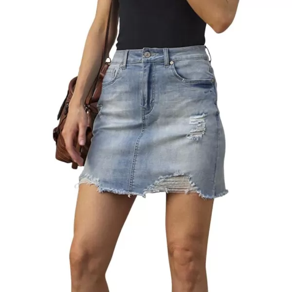 CHARTOU Women's Washed Distressed Broken Mid Waist Frayed Ripped Denim Jean Thigh Length Pencil Skirt