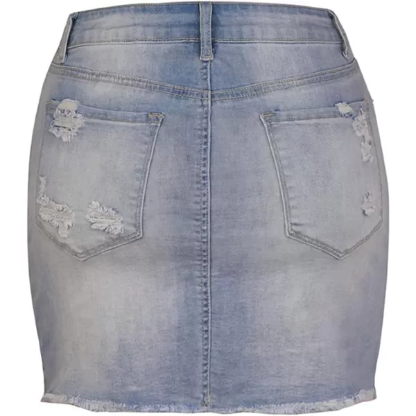 CHARTOU Women's Washed Distressed Broken Mid Waist Frayed Ripped Denim Jean Thigh Length Pencil Skirt