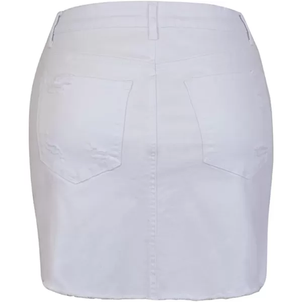 CHARTOU Women's Washed Distressed Broken Mid Waist Frayed Ripped Denim Jean Thigh Length Pencil Skirt