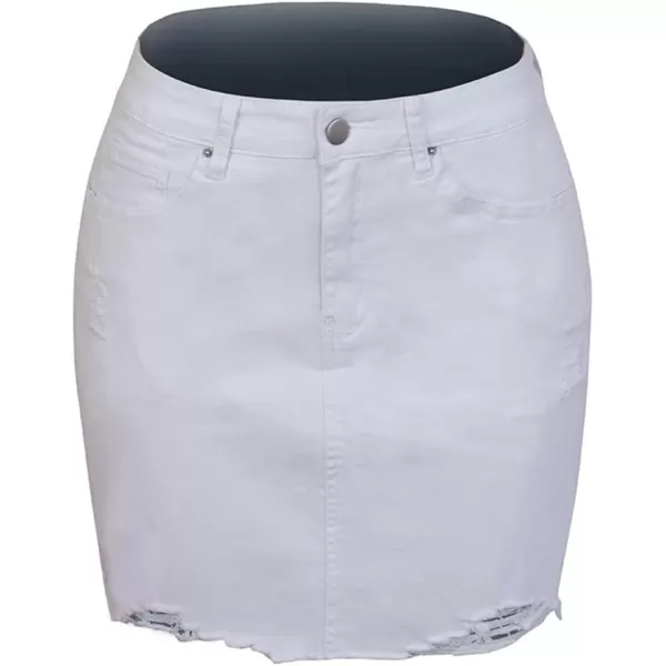 CHARTOU Women's Washed Distressed Broken Mid Waist Frayed Ripped Denim Jean Thigh Length Pencil Skirt