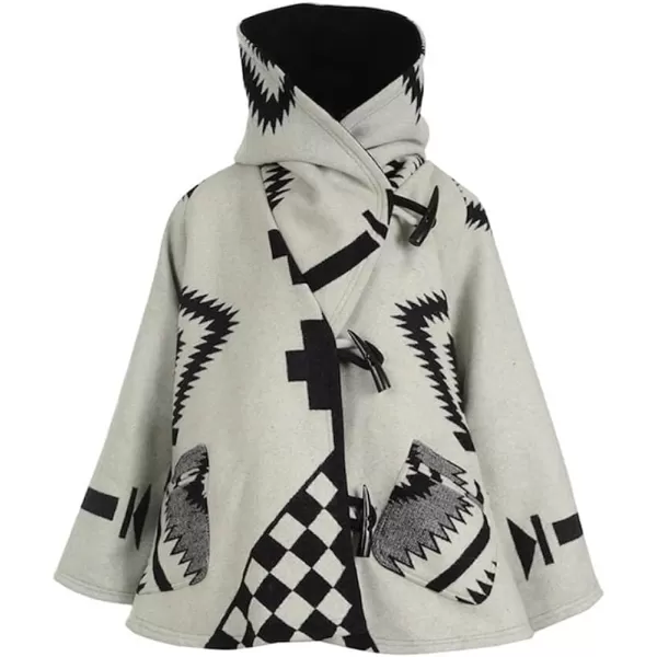 CHARTOU Women's Wool Blend Aztec Ethnic Geometric Print Hooded Toggle Cloak Coat