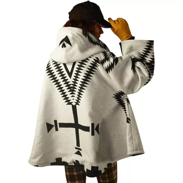 CHARTOU Women's Wool Blend Aztec Ethnic Geometric Print Hooded Toggle Cloak Coat