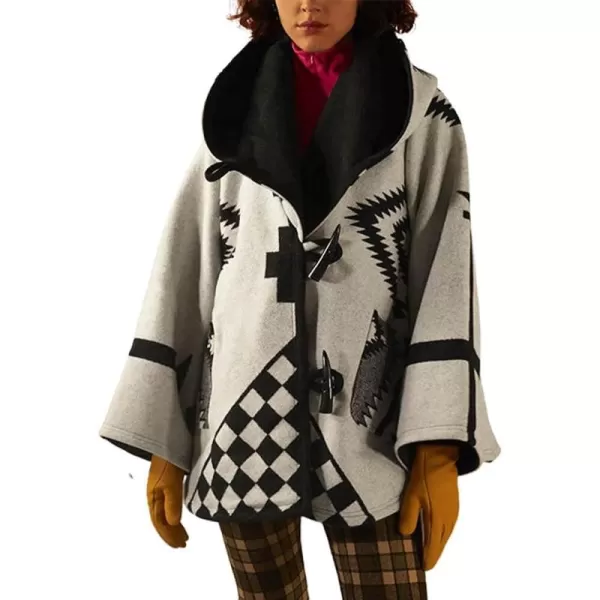CHARTOU Women's Wool Blend Aztec Ethnic Geometric Print Hooded Toggle Cloak Coat