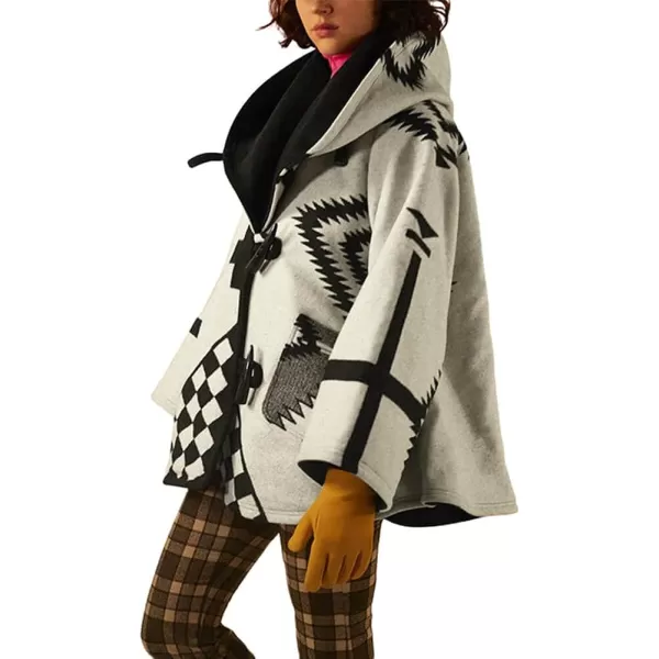 CHARTOU Women's Wool Blend Aztec Ethnic Geometric Print Hooded Toggle Cloak Coat