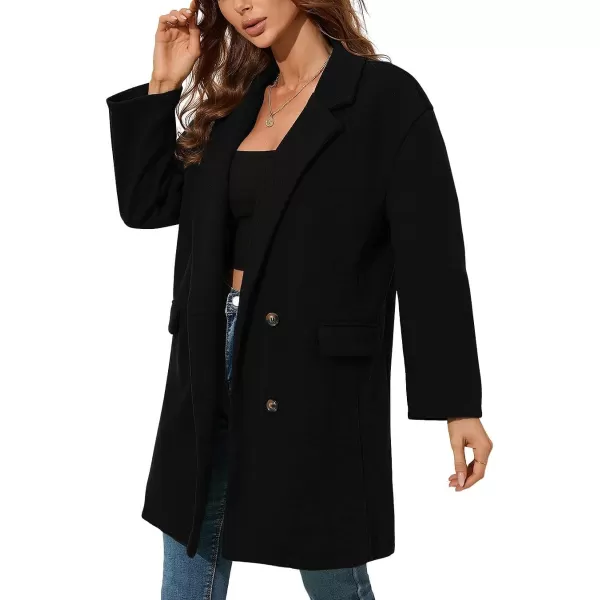 CHARTOU Women's Wool Blend Notch Lapel Double Breasted Midi Long Peacoat Overcoat