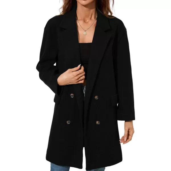 CHARTOU Women's Wool Blend Notch Lapel Double Breasted Midi Long Peacoat Overcoat