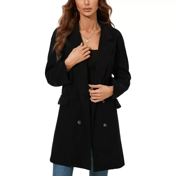 CHARTOU Women's Wool Blend Notch Lapel Double Breasted Midi Long Peacoat Overcoat