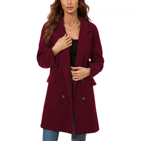 CHARTOU Women's Wool Blend Notch Lapel Double Breasted Midi Long Peacoat Overcoat