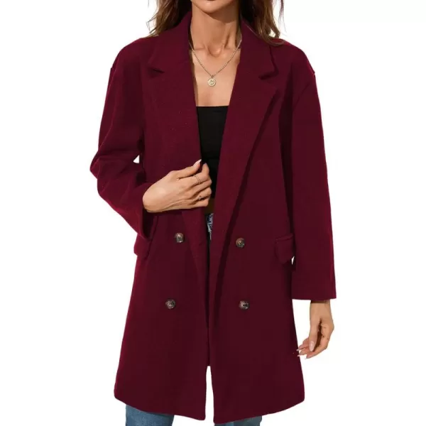 CHARTOU Women's Wool Blend Notch Lapel Double Breasted Midi Long Peacoat Overcoat