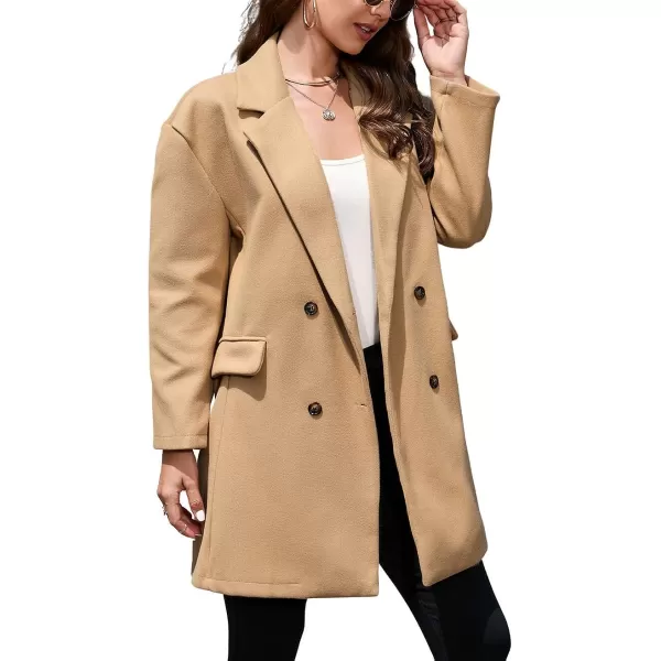 CHARTOU Women's Wool Blend Notch Lapel Double Breasted Midi Long Peacoat Overcoat