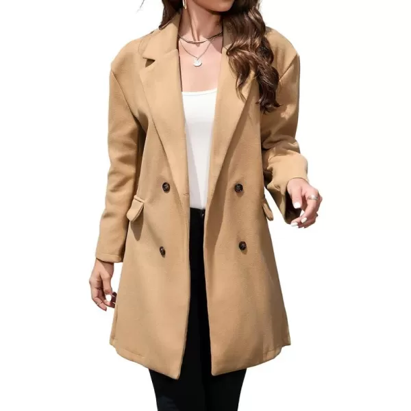 CHARTOU Women's Wool Blend Notch Lapel Double Breasted Midi Long Peacoat Overcoat