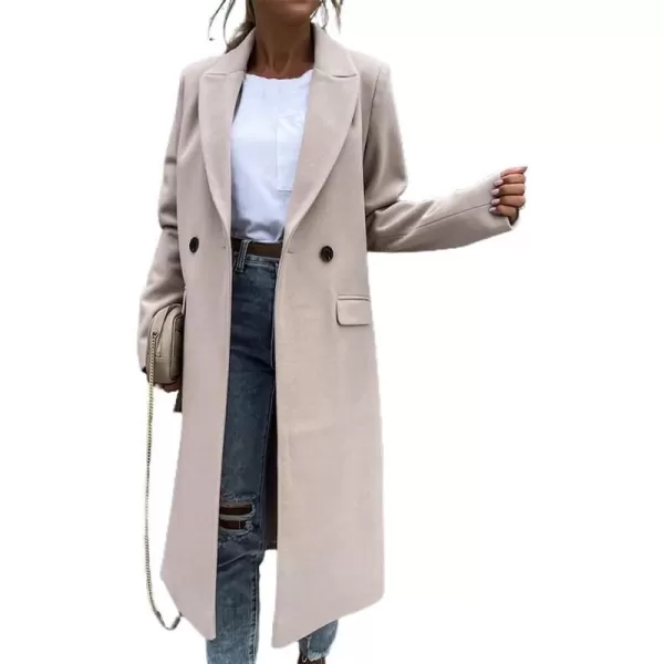 CHARTOU Women's Wool Blend Pea Coat Casual Notched Collar Single Breasted Long Trench Coat