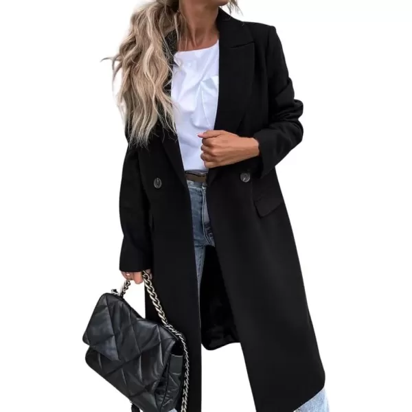 CHARTOU Women's Wool Blend Pea Coat Casual Notched Collar Single Breasted Long Trench Coat