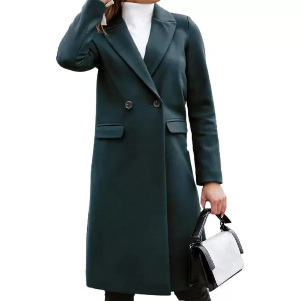 CHARTOU Women's Wool Blend Pea Coat Casual Notched Collar Single Breasted Long Trench Coat