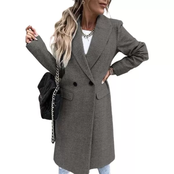 CHARTOU Women's Wool Blend Pea Coat Casual Notched Collar Single Breasted Long Trench Coat