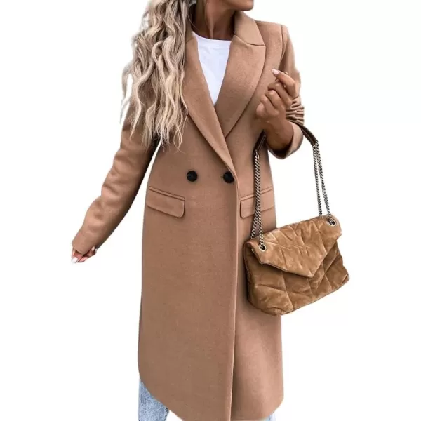 CHARTOU Women's Wool Blend Pea Coat Casual Notched Collar Single Breasted Long Trench Coat
