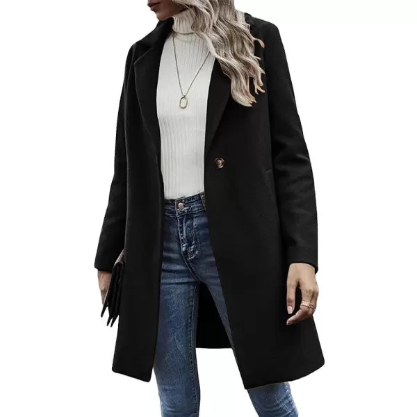 CHARTOU Women's Woolen Overcoat Oversized Notched Lapel Single Breasted Wool Blend Trench Coat