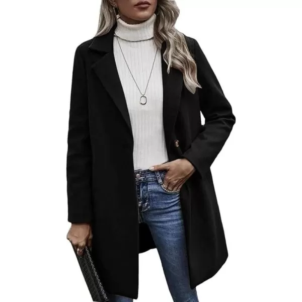 CHARTOU Women's Woolen Overcoat Oversized Notched Lapel Single Breasted Wool Blend Trench Coat