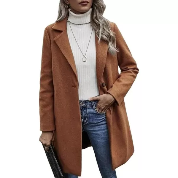 CHARTOU Women's Woolen Overcoat Oversized Notched Lapel Single Breasted Wool Blend Trench Coat