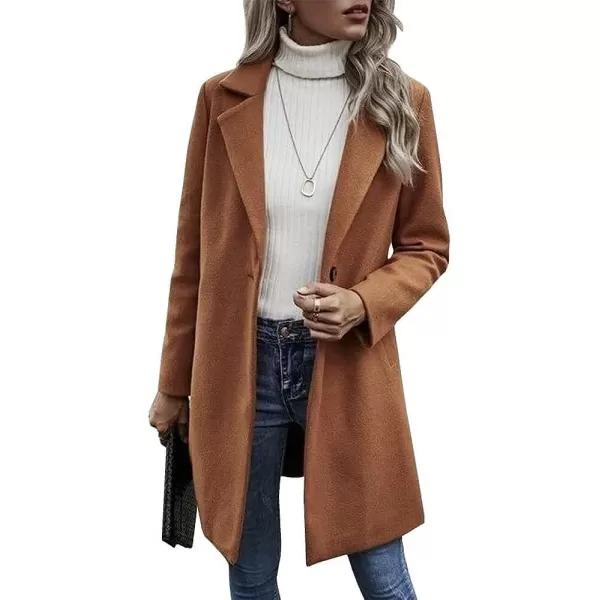 CHARTOU Women's Woolen Overcoat Oversized Notched Lapel Single Breasted Wool Blend Trench Coat
