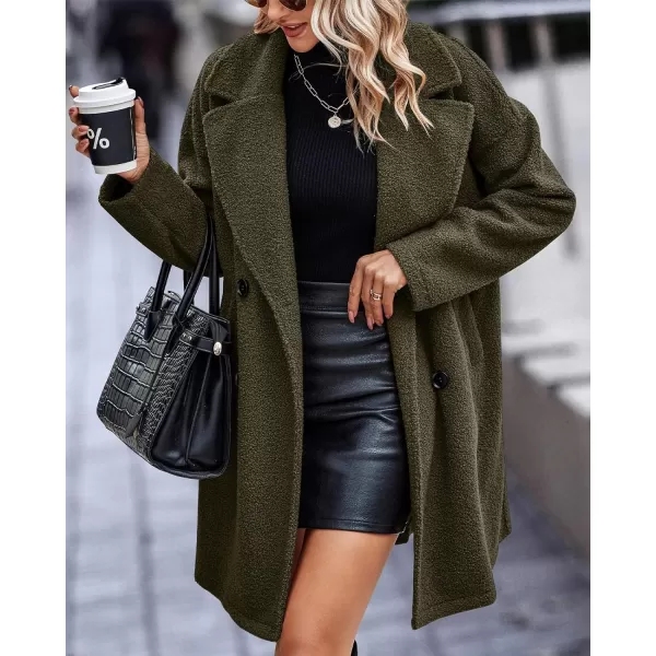 Fuzzy Sherpa Fleece Jacket Women Winter Coat Lapel Warm Trench Coat Teddy Button Down Sherpa Coat