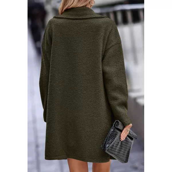 Fuzzy Sherpa Fleece Jacket Women Winter Coat Lapel Warm Trench Coat Teddy Button Down Sherpa Coat