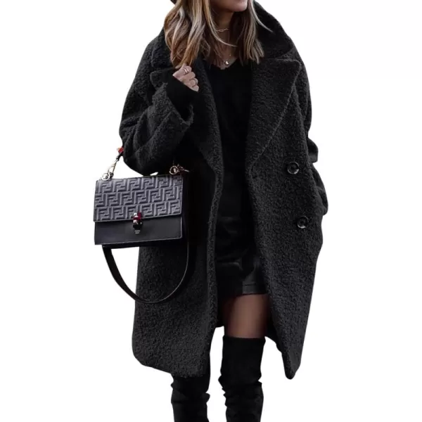 Fuzzy Sherpa Fleece Jacket Women Winter Coat Lapel Warm Trench Coat Teddy Button Down Sherpa Coat