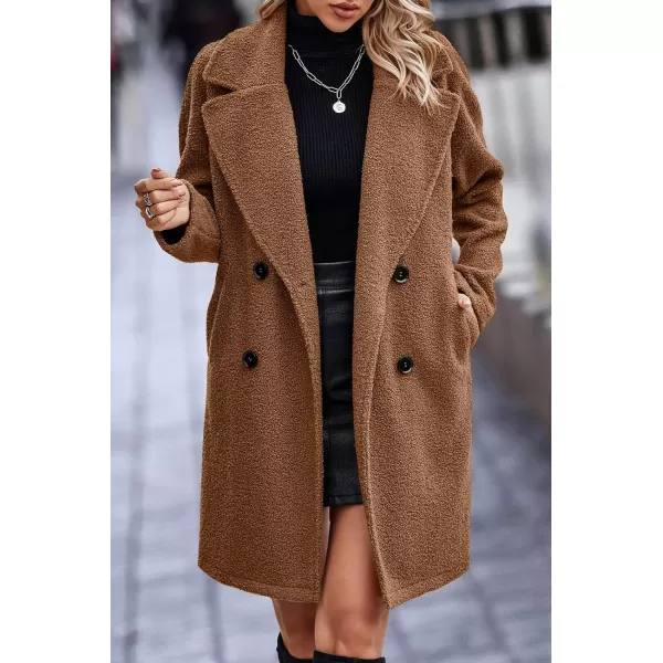 Fuzzy Sherpa Fleece Jacket Women Winter Coat Lapel Warm Trench Coat Teddy Button Down Sherpa Coat