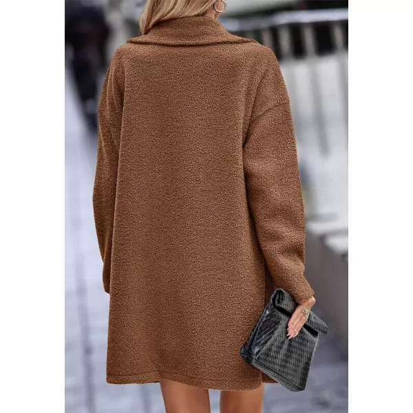 Fuzzy Sherpa Fleece Jacket Women Winter Coat Lapel Warm Trench Coat Teddy Button Down Sherpa Coat
