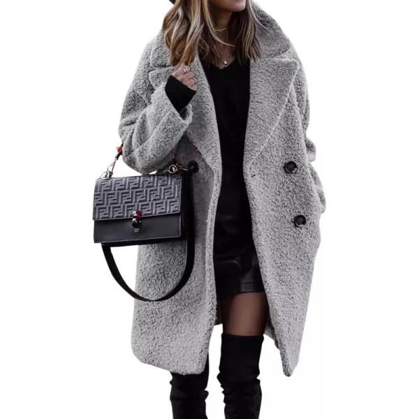 Fuzzy Sherpa Fleece Jacket Women Winter Coat Lapel Warm Trench Coat Teddy Button Down Sherpa Coat