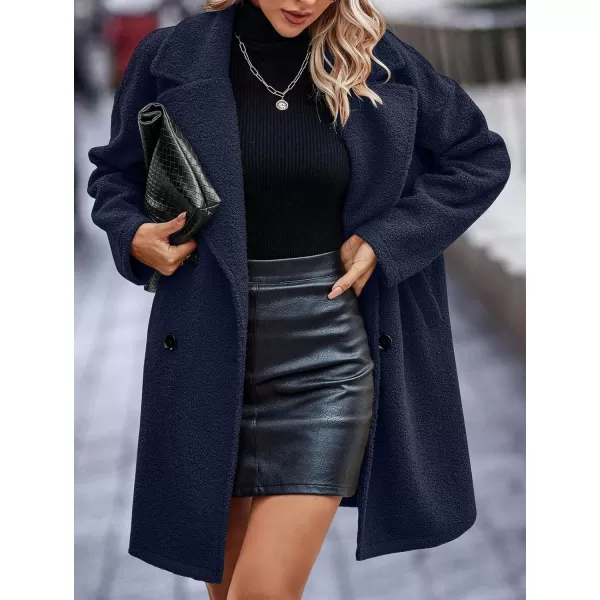 Fuzzy Sherpa Fleece Jacket Women Winter Coat Lapel Warm Trench Coat Teddy Button Down Sherpa Coat