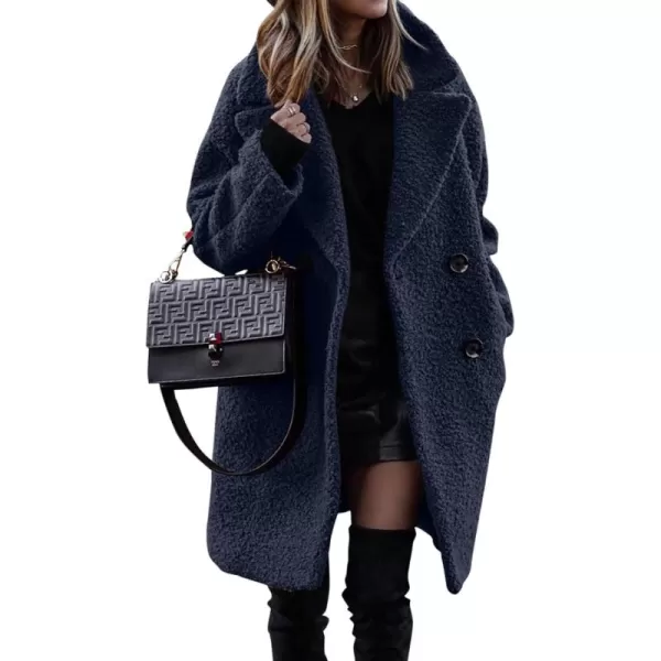 Fuzzy Sherpa Fleece Jacket Women Winter Coat Lapel Warm Trench Coat Teddy Button Down Sherpa Coat