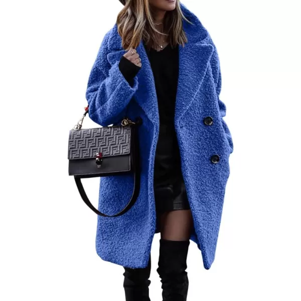 Fuzzy Sherpa Fleece Jacket Women Winter Coat Lapel Warm Trench Coat Teddy Button Down Sherpa Coat