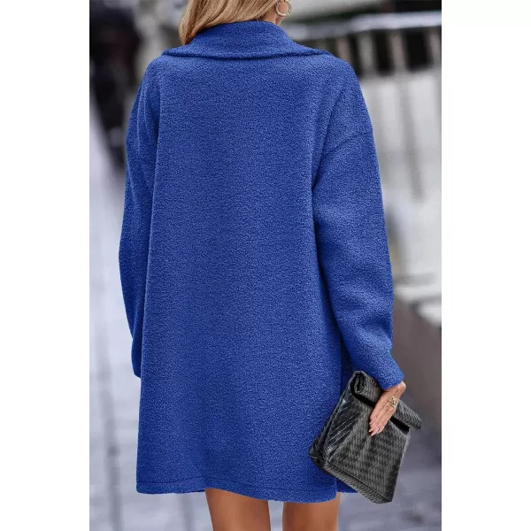 Fuzzy Sherpa Fleece Jacket Women Winter Coat Lapel Warm Trench Coat Teddy Button Down Sherpa Coat