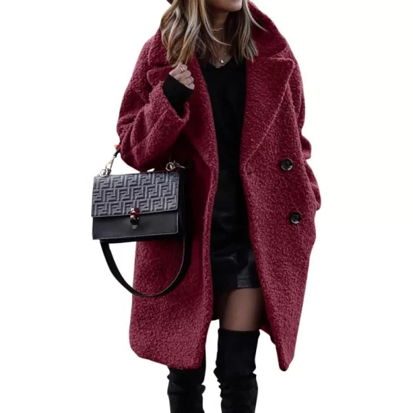 Fuzzy Sherpa Fleece Jacket Women Winter Coat Lapel Warm Trench Coat Teddy Button Down Sherpa Coat