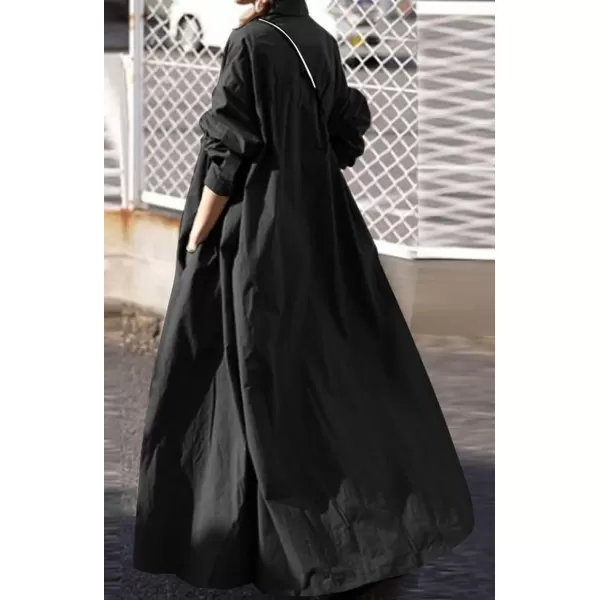 CHARTOU Women Long Sleeve Maxi Dress Ruffle Flowy Shirt Dress Oversize Tunic Dress A Line Beach Plus Size