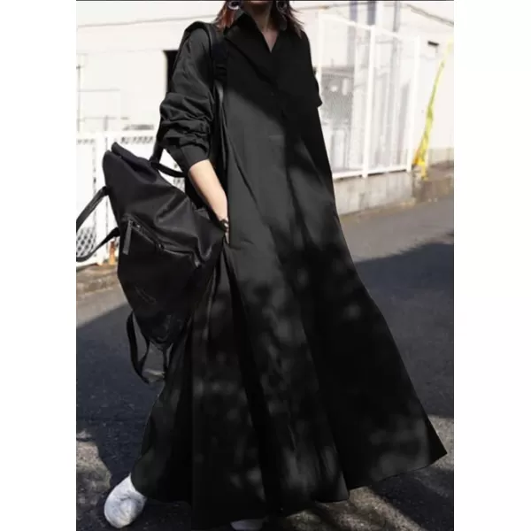CHARTOU Women Long Sleeve Maxi Dress Ruffle Flowy Shirt Dress Oversize Tunic Dress A Line Beach Plus Size