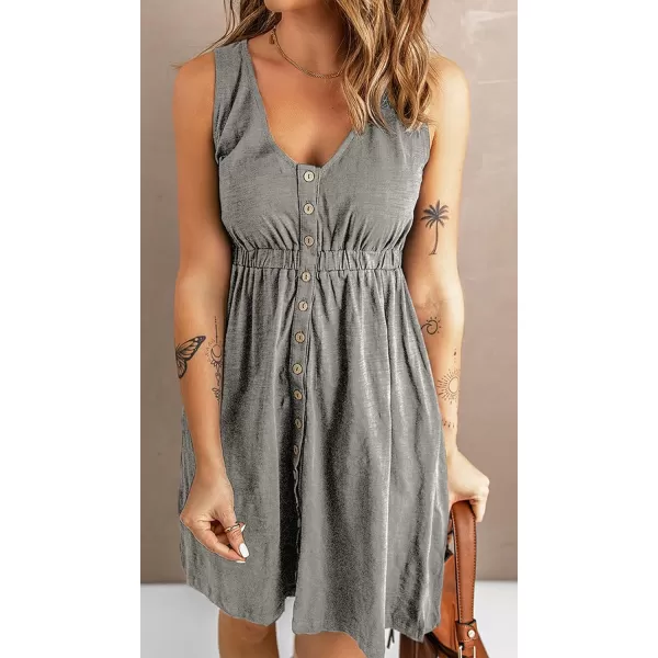 CHARTOU Women Summer Casual V Neck Sleeveless Tunic Midi Dress Button Up Tank Dress
