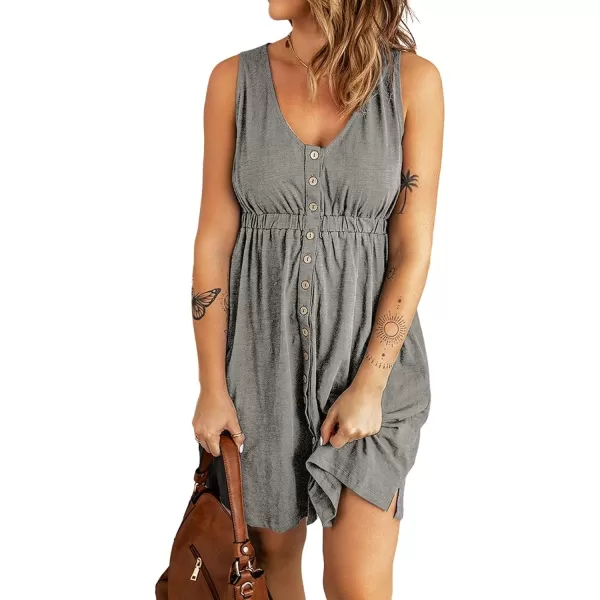CHARTOU Women Summer Casual V Neck Sleeveless Tunic Midi Dress Button Up Tank Dress