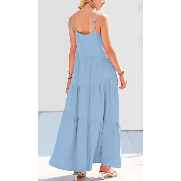 CHARTOU Women's Comfy Spaghetti Straps Shirring Loose Fit Maxi Long Swing Dress