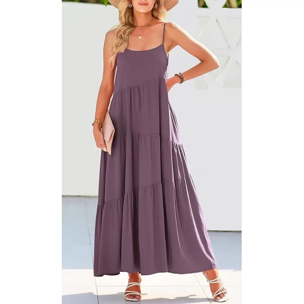 CHARTOU Women's Comfy Spaghetti Straps Shirring Loose Fit Maxi Long Swing Dress