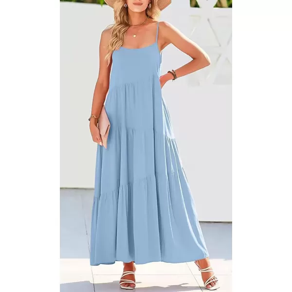 CHARTOU Women's Comfy Spaghetti Straps Shirring Loose Fit Maxi Long Swing Dress
