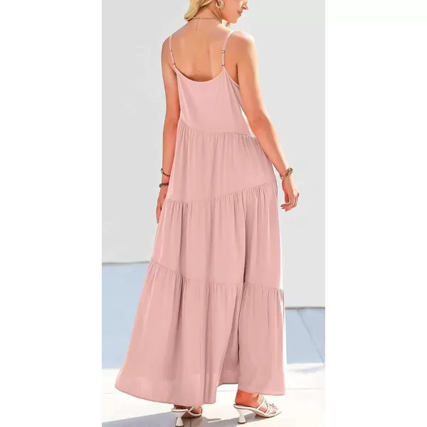 CHARTOU Women's Comfy Spaghetti Straps Shirring Loose Fit Maxi Long Swing Dress