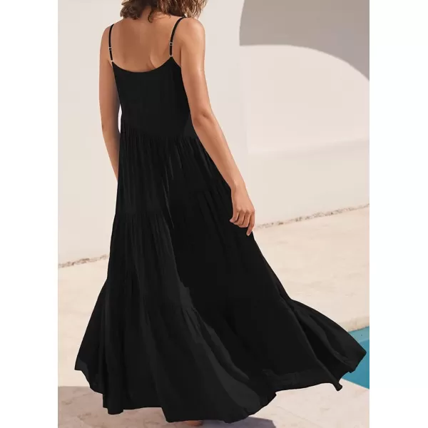 CHARTOU Women's Comfy Spaghetti Straps Shirring Loose Fit Maxi Long Swing Dress