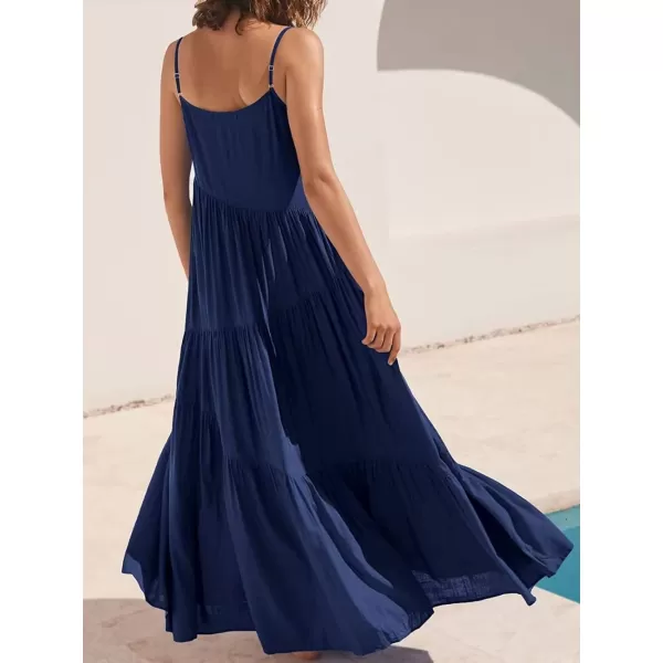 CHARTOU Women's Comfy Spaghetti Straps Shirring Loose Fit Maxi Long Swing Dress