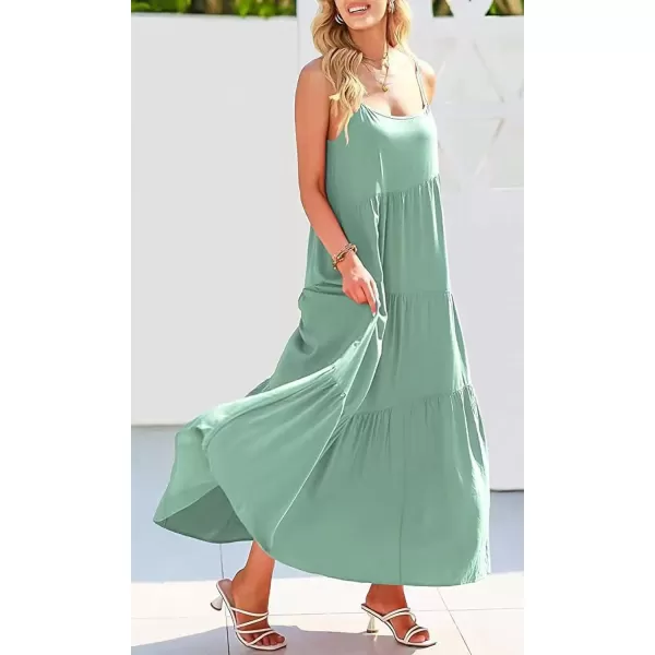 CHARTOU Women's Comfy Spaghetti Straps Shirring Loose Fit Maxi Long Swing Dress